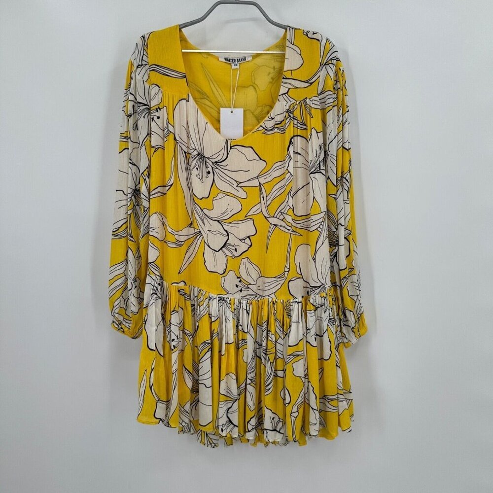 Walter Baker Lilith Floral Print Long Sleeve Mini Dress sz XS Hibiscus Sun NWT